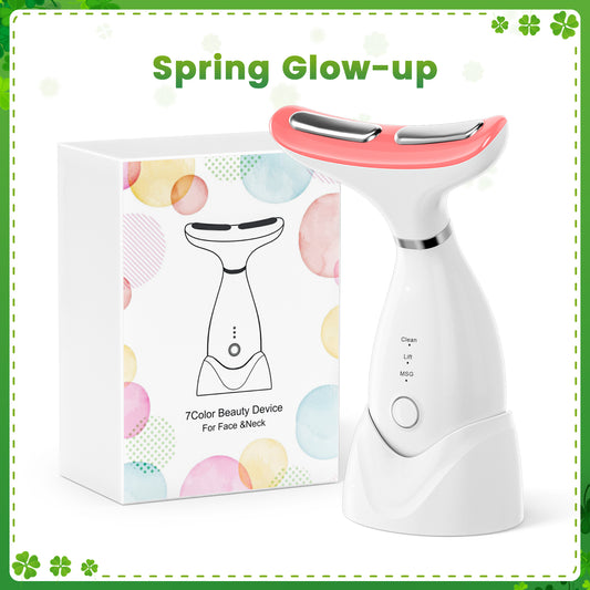 Facial and Neck Massager,7 Color LED Light Therapy for Face,Face Lift Device,Beauty Face Massager Tools for Skin Care (White)