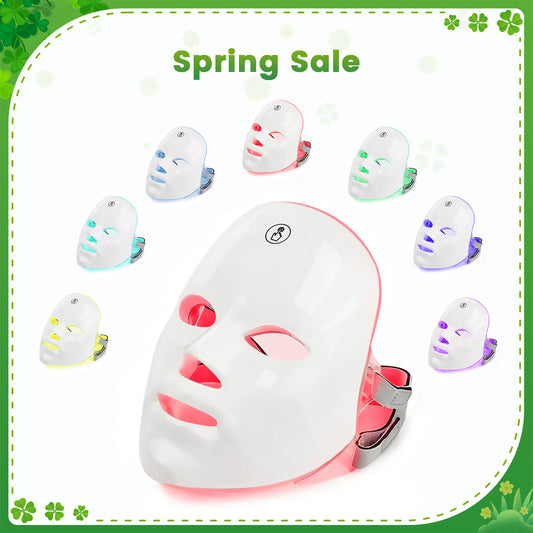 7-1 Colors LED Facial Skin Care Mask,Red Light Mask for Face, Cordless Led Face Mask Light,Salon or Home,White.