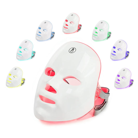 7-1 Colors LED Facial Skin Care Mask,Red Light Mask for Face, Cordless Led Face Mask Light,Salon or Home,White.