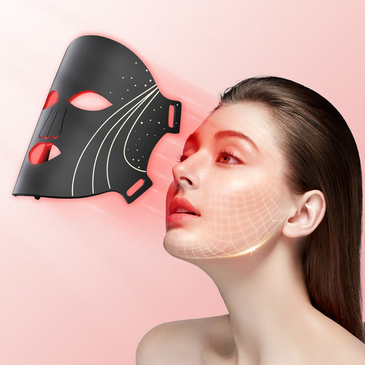 LED therapy mask for Face, 4 Wavelength Color LED Face Mask, Portable Infrared Red Light Facial Mask with Remote and Timing for Skin Care at Home Travel, Gift Box Package, Black